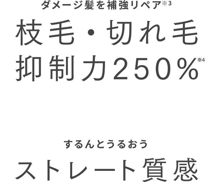 ダメージ髪を補強リペア※3枝毛・切れ毛抑制力250%※4 × するんとうるおうストレート質感